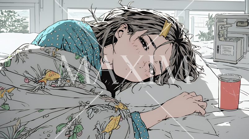 風邪でぐったりと寝込む、一人暮らしの女性