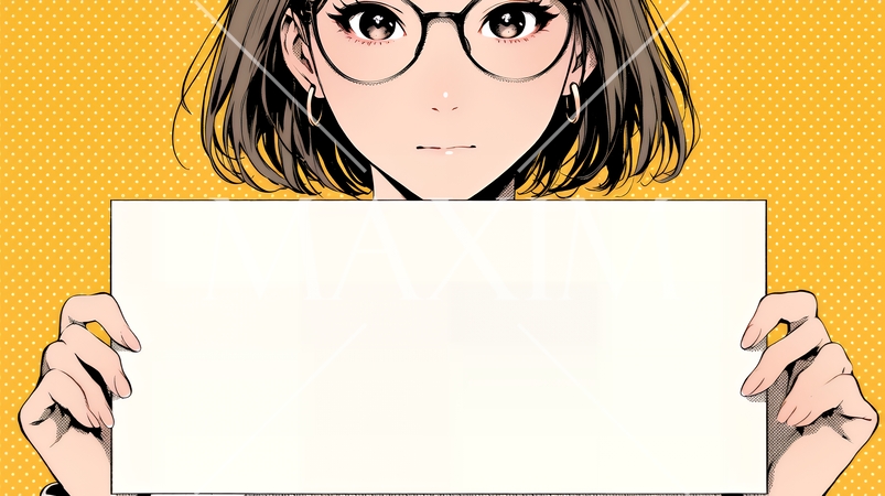 何も描いていないメッセージボードを掲げる若い女性