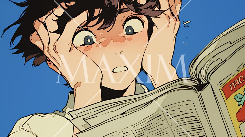 新聞を見て驚いている男性