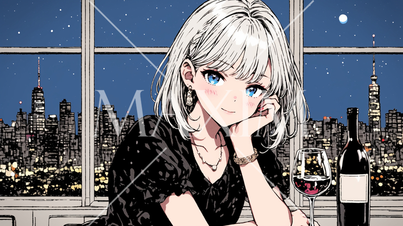 ワインを飲んでいる若い女性：