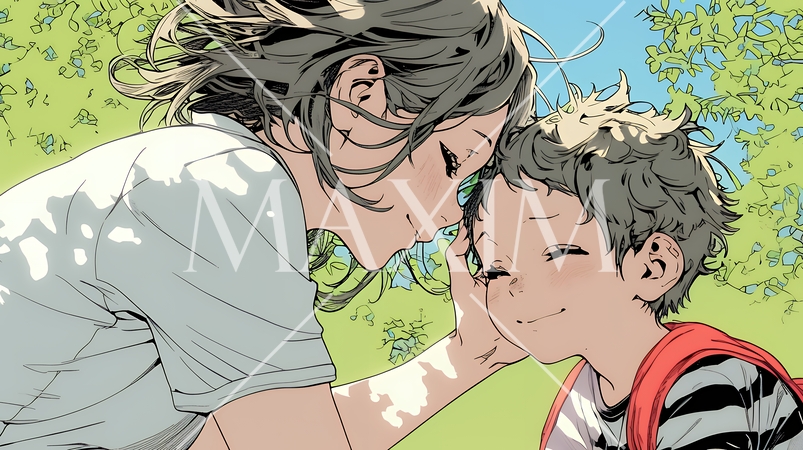 幼い我が子の悩みの相談にのっている母親