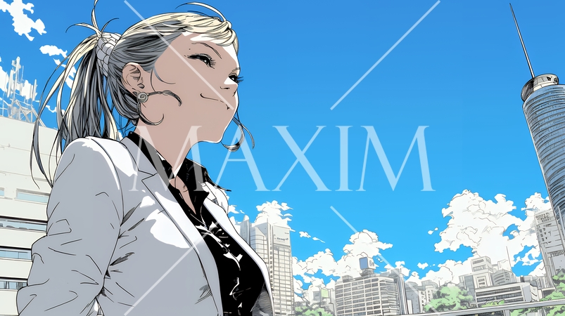 自信満々に晴天の都会の街を歩いているビジネスウーマン