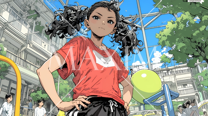 生意気な（挑戦的・自信満々・勝ち誇った）顔をしている女の子