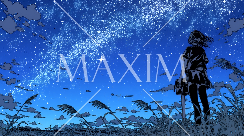 星空を眺めている若い女性