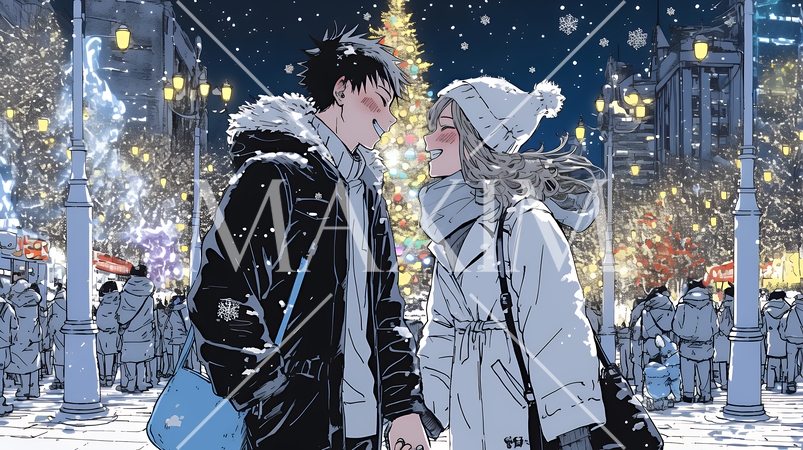 クリスマスのデートを楽しんでいる若いカップル