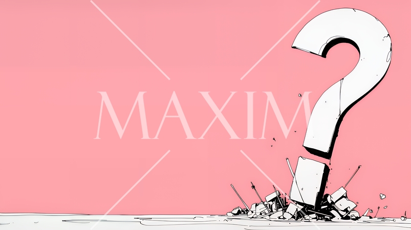 クエスチョンマークのある場面：頭の中にクエスチョンマークが生まれている（シンプルな色使い）