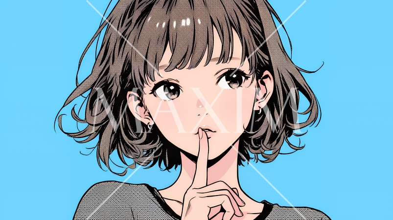 指を唇に当てて「シーShh」というジェスチャーをしている女性