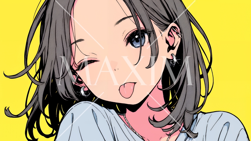 舌を出しておどけている若い女性