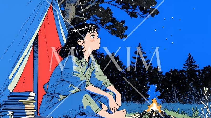 ソロキャンプを楽しんでいる若い女性