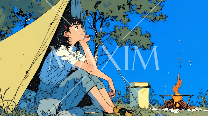 ソロキャンプを楽しんでいる若い女性