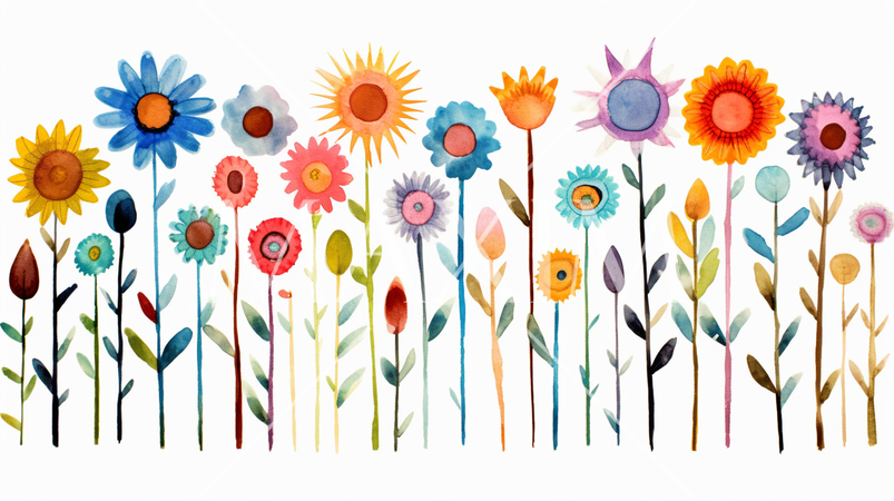 色とりどりの切花がある背景イメージ