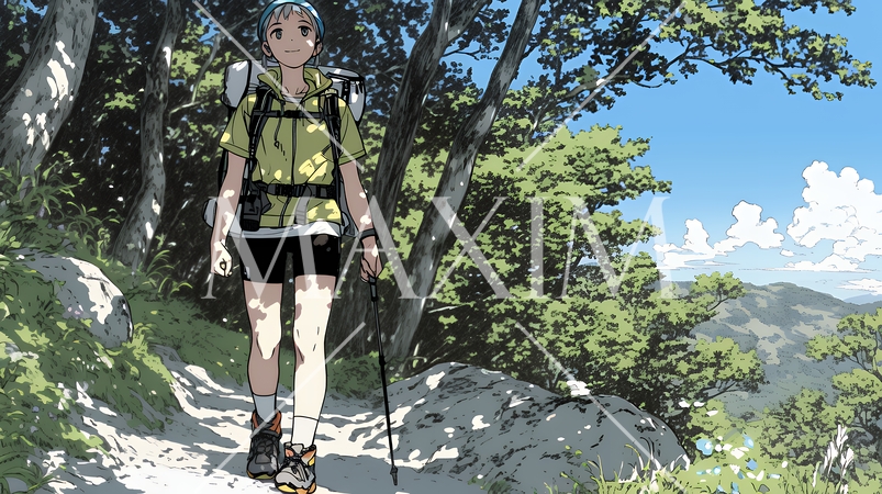 ソロハイキング（ソロ登山）を楽しんでいる若い女性