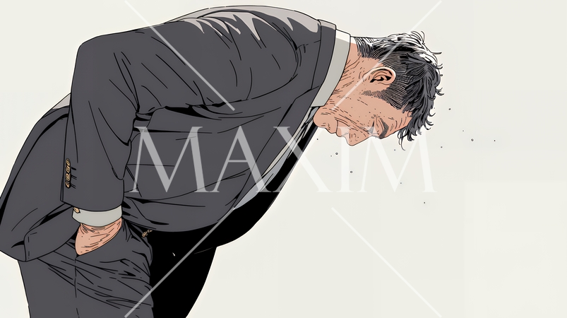 ミスやトラブルを反省してうなだれるビジネスマン｜落ち込む会社員のビジネスイメージイラスト