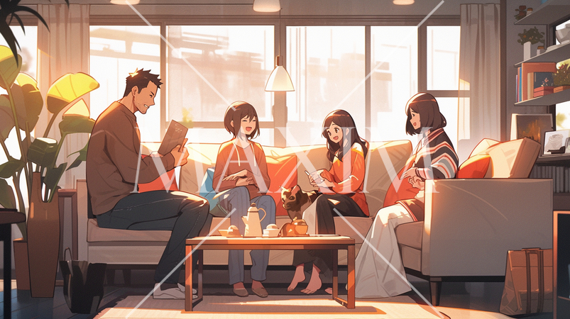 リビングでの家族団らん