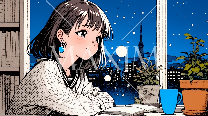 資料（本）を読みながら、うとうと眠ってしまう若い女性