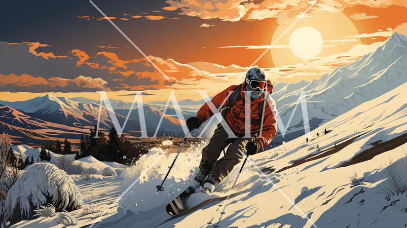 雪山スキーをしている男性