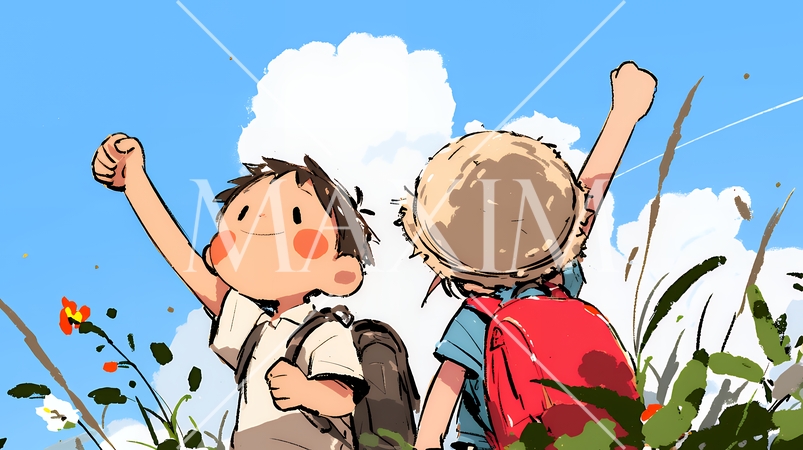 小学生の夏の思い出：近所の秘境を探検（クレヨン＋水彩画風）