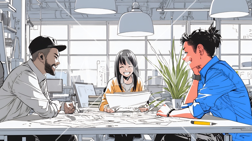 資料を見ながら打ち合わせをする会社員｜オフィスのビジネスミーティングイメージ