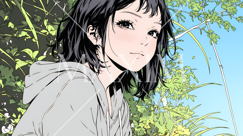 悲しげな目で微笑む（Smiling with sad eyes）若い女性