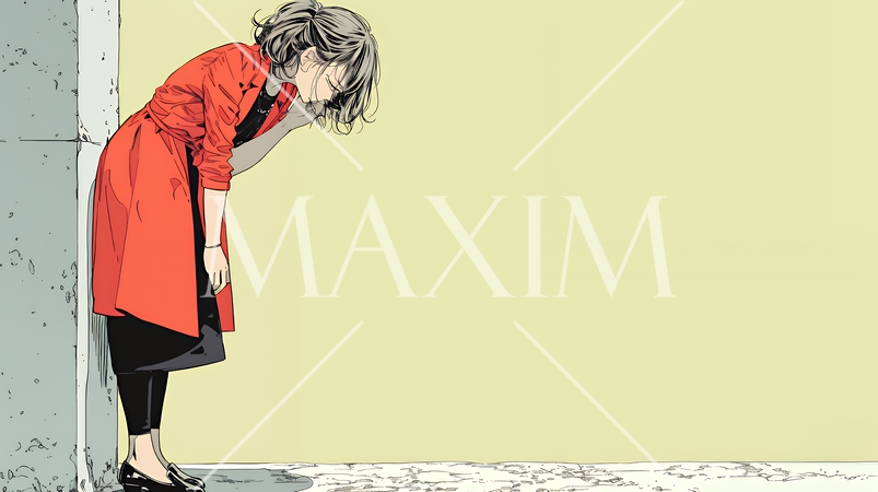 ミスやトラブルを反省して謝る若い女性｜申し訳なさそうな表情のビジネスイメージイラスト