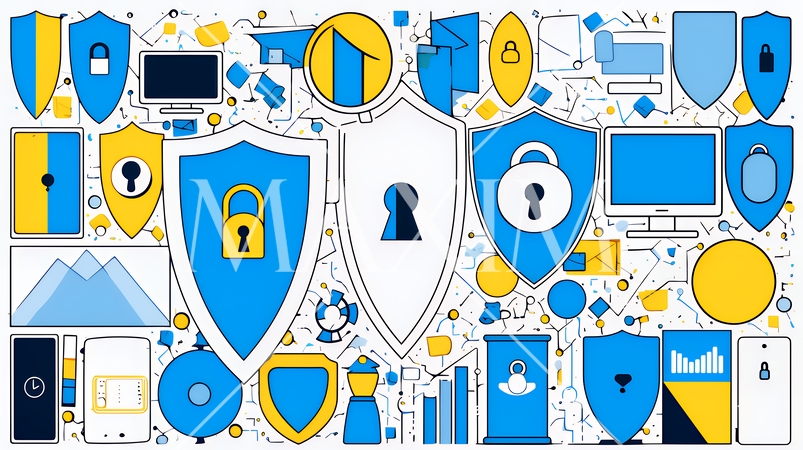 サイバーセキュリティ対策の重要性｜ロックとシールドで守る情報保護のビジネスバナー素材
