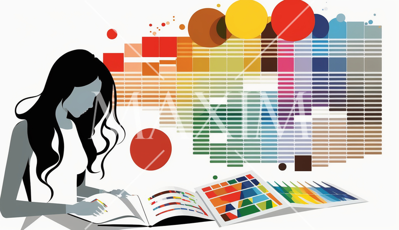 資料作成している女性：レポート、プレゼンテーション資料の作成。