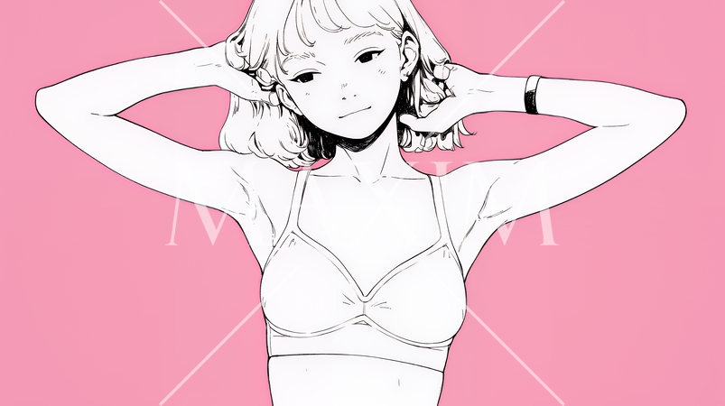 ウェストライン（腰回り）をチェックしている女性（シンプルな色使い）