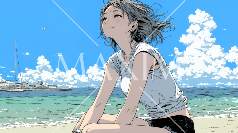 ビーチリゾートを旅行中の若い女性