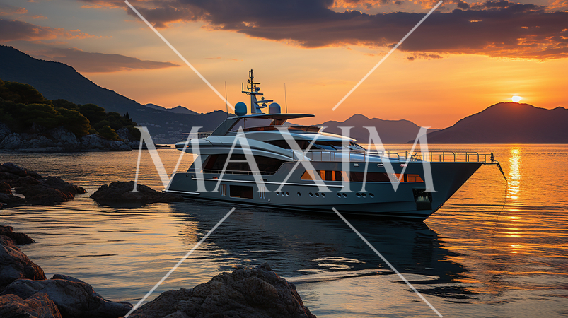 瀬戸内海の夕日とヨット：精緻CG