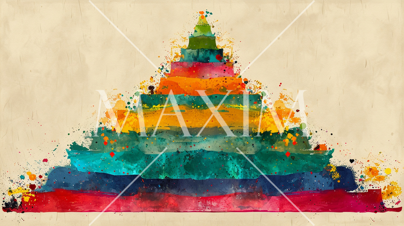 階級、格差などの社会問題を階段状の状態をイメージした水彩画