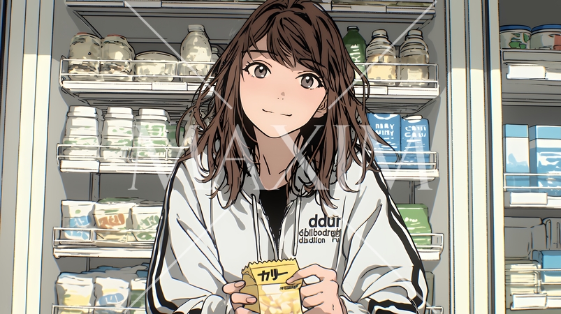 コンビニで新作スイーツを物色中の若い女性