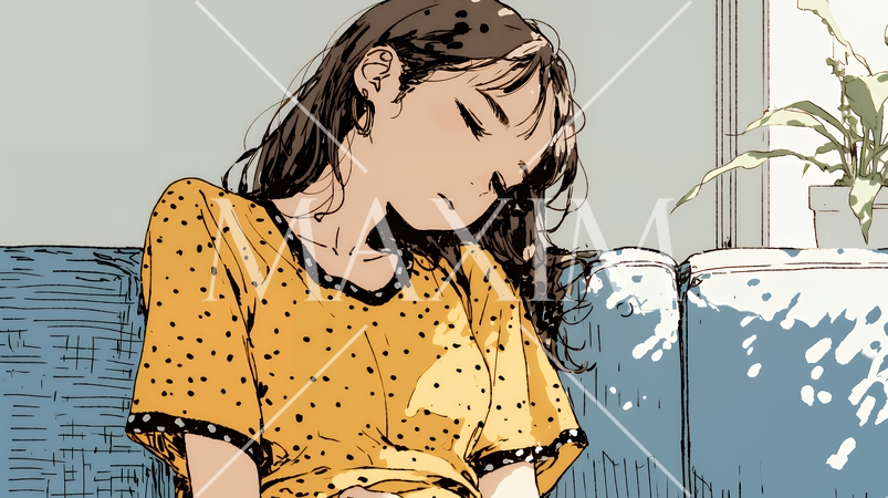 腹痛（生理痛）に苦しむ若い女性