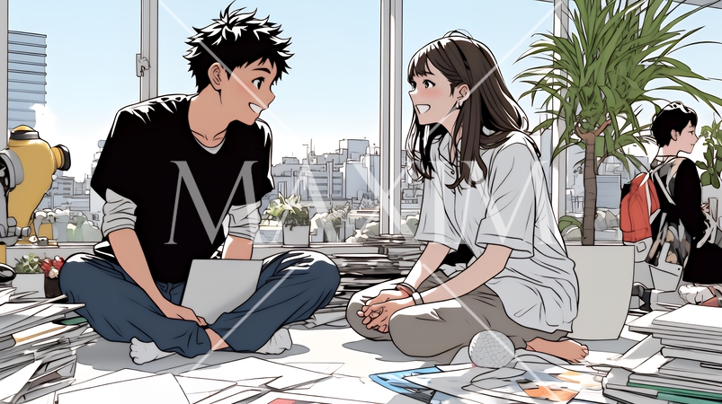 二人でミーティング（面談・インタビュー・会議）の場面