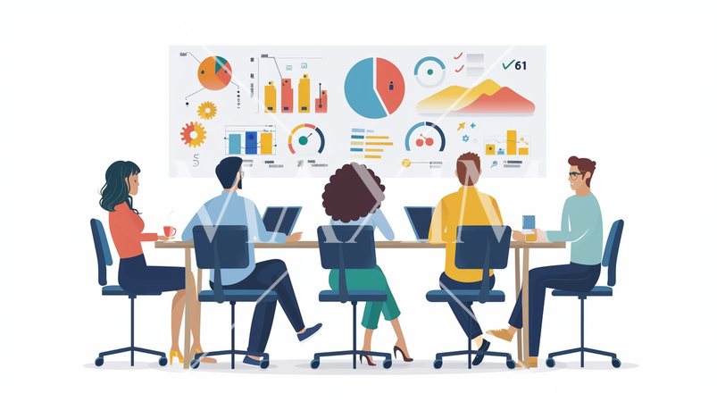 ビジネス戦略会議：競合分析、市場戦略の議論。