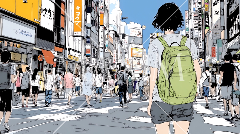 都会の商店街を散策