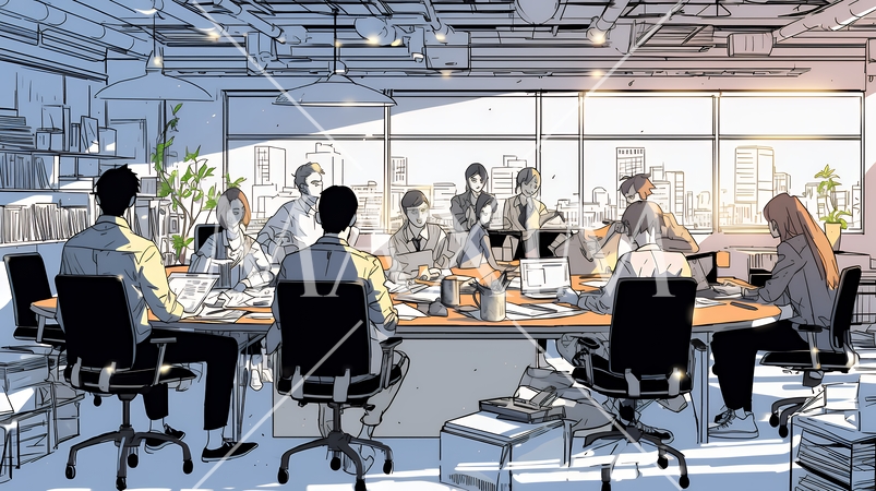 資料を見ながら打ち合わせをする会社員｜オフィスのビジネスミーティングイメージ