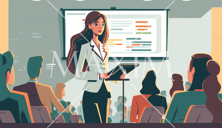 仕事の教育とトレーニングの女性インストラクター：ビジネススキルの向上、トレーニングセッション。