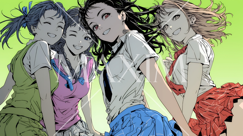 親しい女友達が決めポーズで写真撮影。