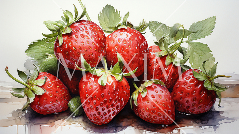イチゴの白背景の水彩画