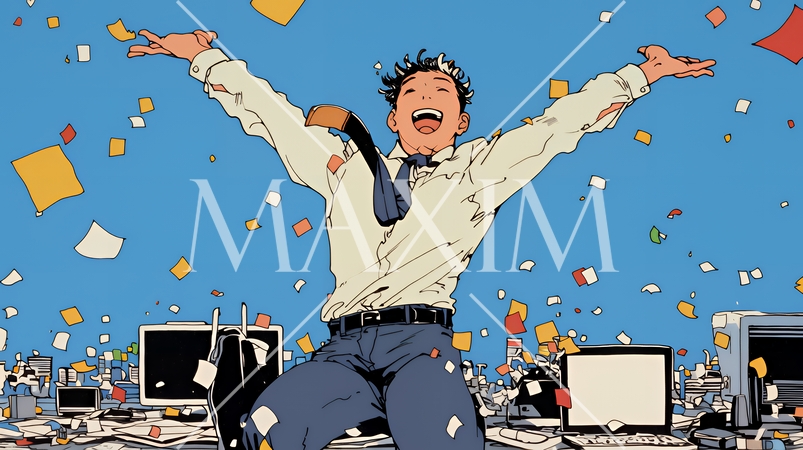 仕事が大成功で大喜びのビジネスパーソン