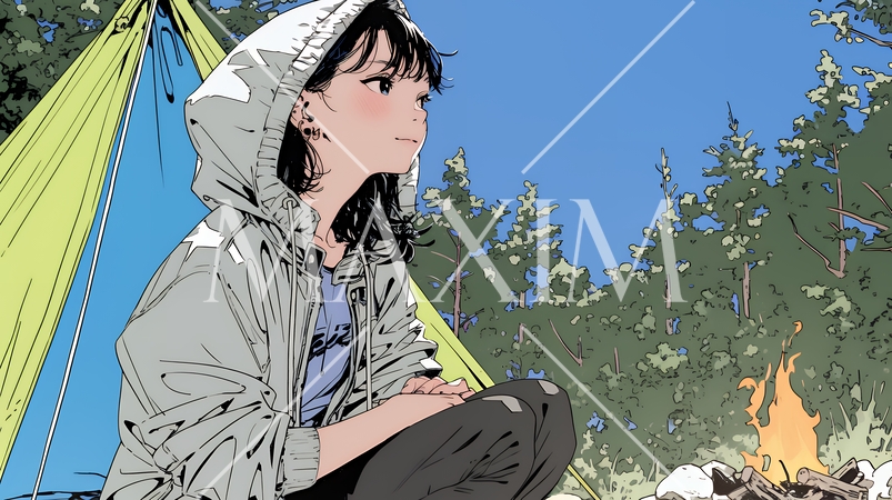 ソロキャンプを楽しんでいる若い女性