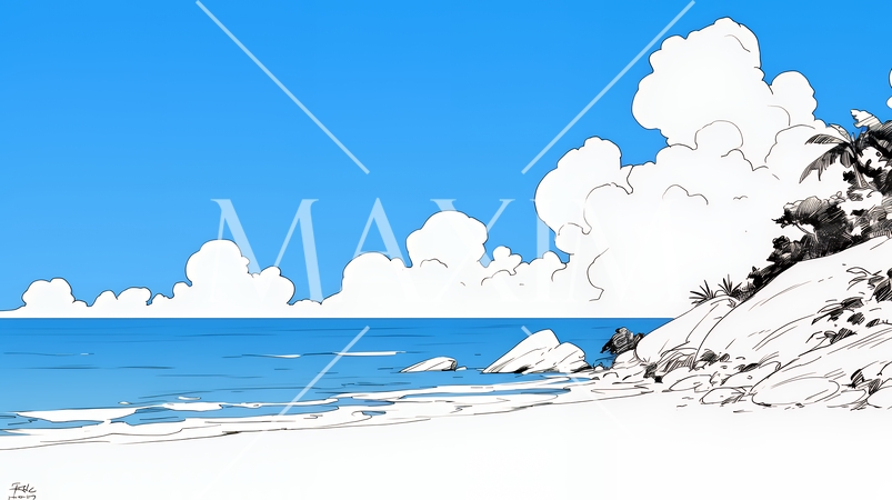 夏のビーチの風景（シンプルな色使い）