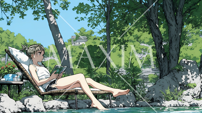 デジタルデトックス：電子機器から解放され、自然の中で読書を楽しむ女性