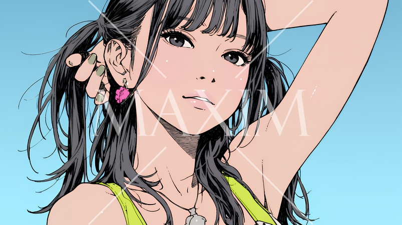 タンクトップ姿が魅力的な若い女性。