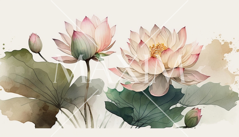 ハスの花の水彩画