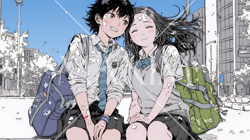 制服姿の女子高生：友達と通学