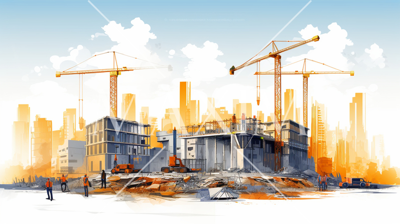 都心のビル建設現場、プロジェクト管理。