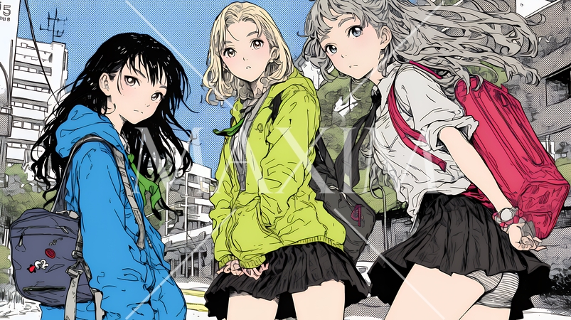 制服姿の女子高生：友達と通学