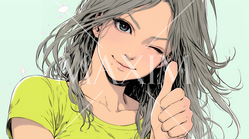 親指を立てて賛成の意思表示をしている若い女性