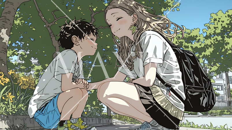 幼い我が子の悩みの相談にのっている母親